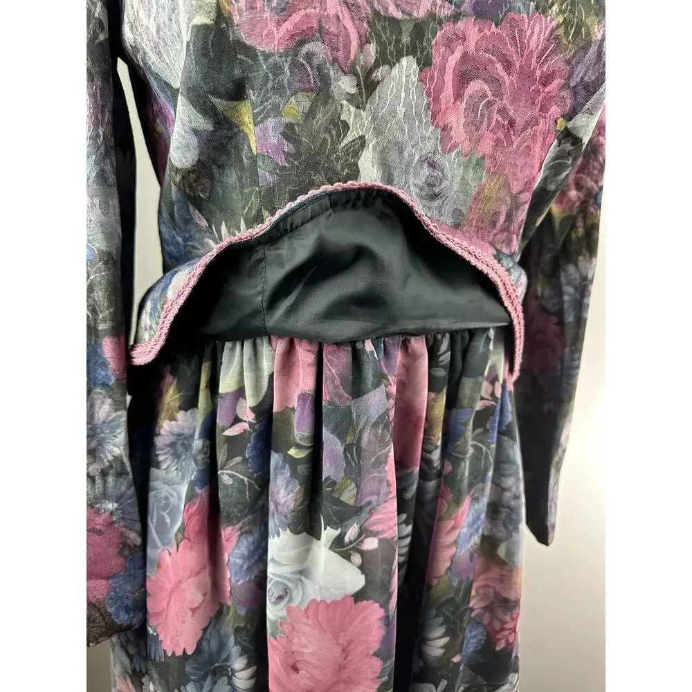 Vintage Unbranded Floral Peplum Dress Secretary Romantic Prairie Layered Size 16 - Picture 10 of 16